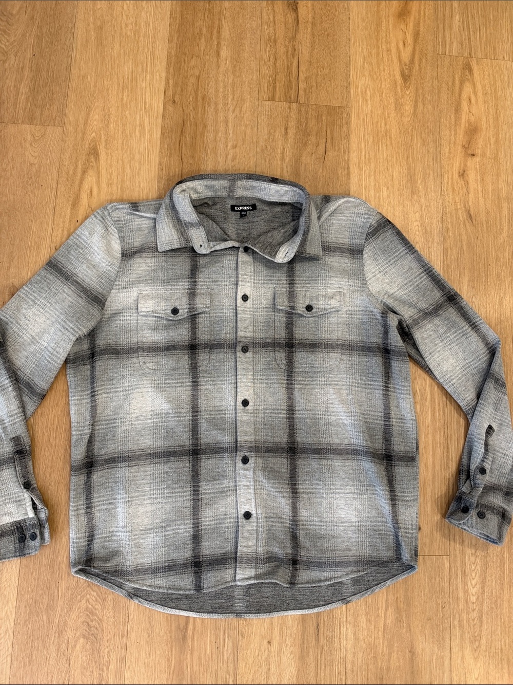 Express Men’s Gray Plaid Button-Front Shirt Jacket